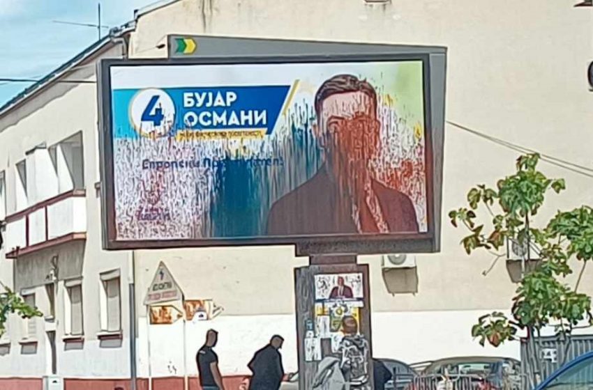  Со боја оштетен билбордот на Бујар Османи во Струмица